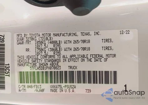 2023 Toyota Tundra Sr5 from USA, damaged, VIN 5TFLA5DB1PX070823